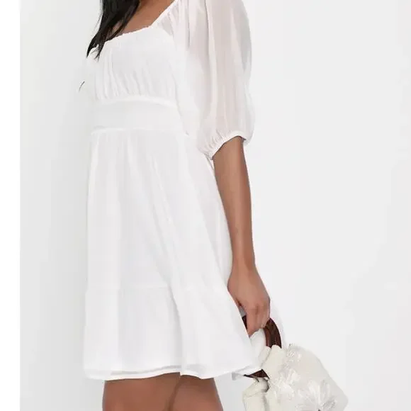 Lulus Ethereal Arrival White Puff Sleeve Tie-Back Chiffon Dress size XL NWT - Picture 6 of 14